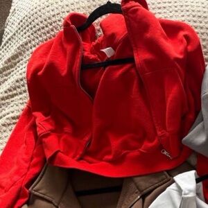 Red Cropped Zip-Up Hoodie